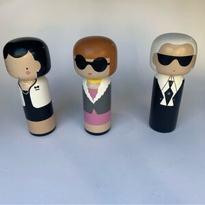 Lucy Kaas Kokeshi Dolls bundle (Coco Chanel, Anna Wintour, and Karl Lagerfeld)